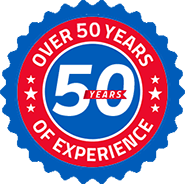 Badge says over 50 years of pest control experience.