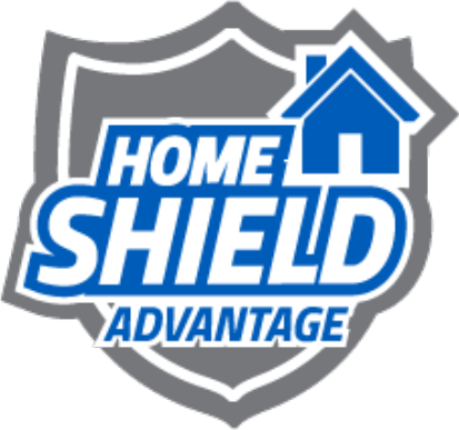 Gray shield with blue house and Home Shield Advantage text.