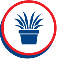 Blue potted plant icon centered inside a white circle.
