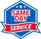 Blue hexagon badge shows three stars and same day service text.