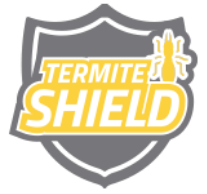 Gray and yellow shield logo with Termite Shield text and termite illustration.