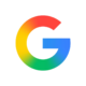 Google logo, capital G in blue, red, yellow and green on gray.