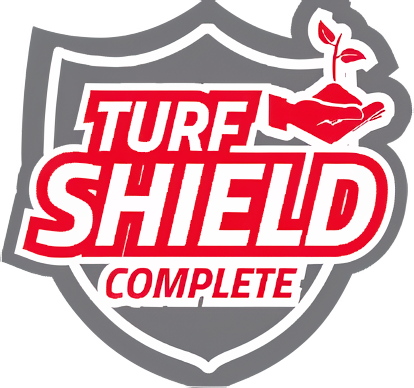 Gray shield outline with red hand holding sprouting plant.