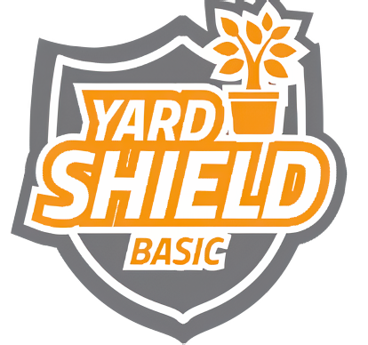 Gray shield logo with orange potted plant and text YARD SHIELD BASIC.