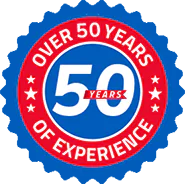 Badge says over 50 years of pest control experience.