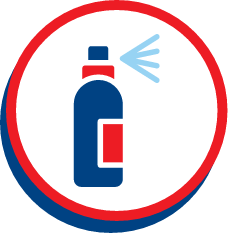 Spray bottle icon spraying mist in circular border.