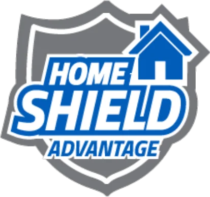 Gray shield with blue house and Home Shield Advantage text.