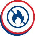 Blue flame crossed out inside a bordered circle.