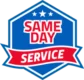 Blue hexagon badge shows three stars and same day service text.