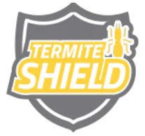 Gray and yellow shield logo with Termite Shield text and termite illustration.