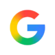 Google logo, capital G in blue, red, yellow and green on gray.