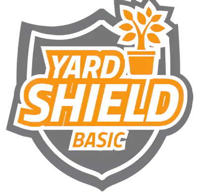 Gray shield logo with orange potted plant and text YARD SHIELD BASIC.